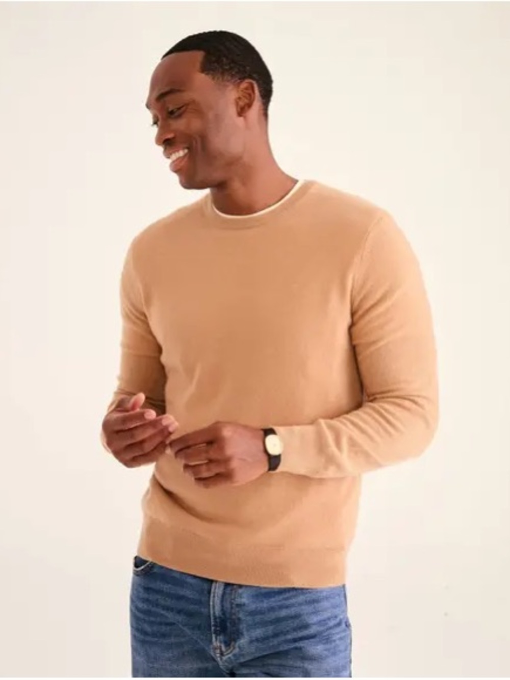 NAADAM Men's the original Crewneck Sweater in Camel Tan large 100% cashmere